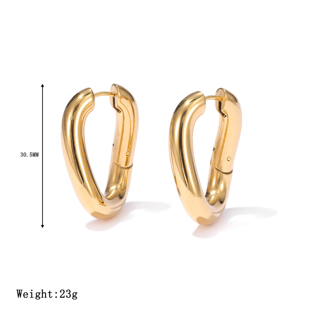 Polished Stainless Steel Geometric Oval Huggie Hoop Earrings In PVD 14K Gold