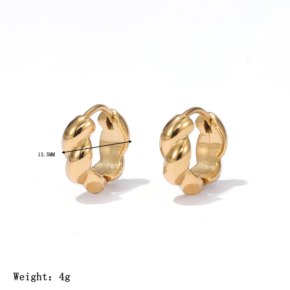 Twisted Stainless Steel Huggie Hoop Earrings with PVD 14K Gold