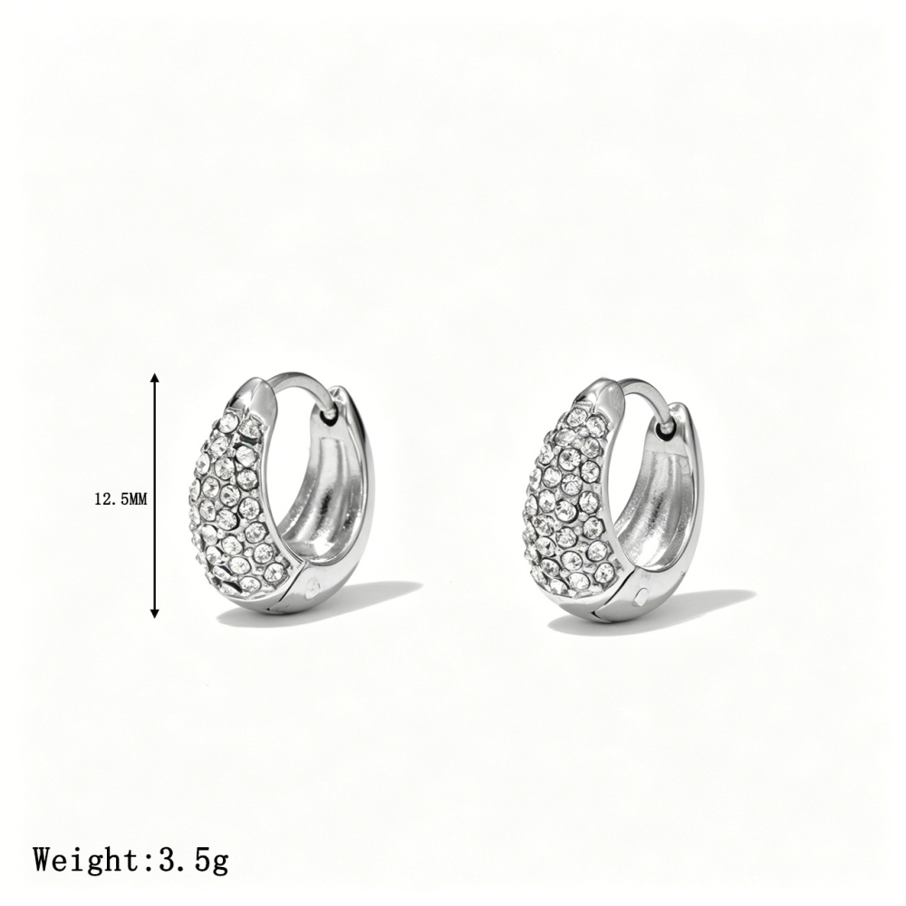 Pave Set Cubic Zirconia Stainless Steel Huggie Hoop Earrings In PVD 14K Gold