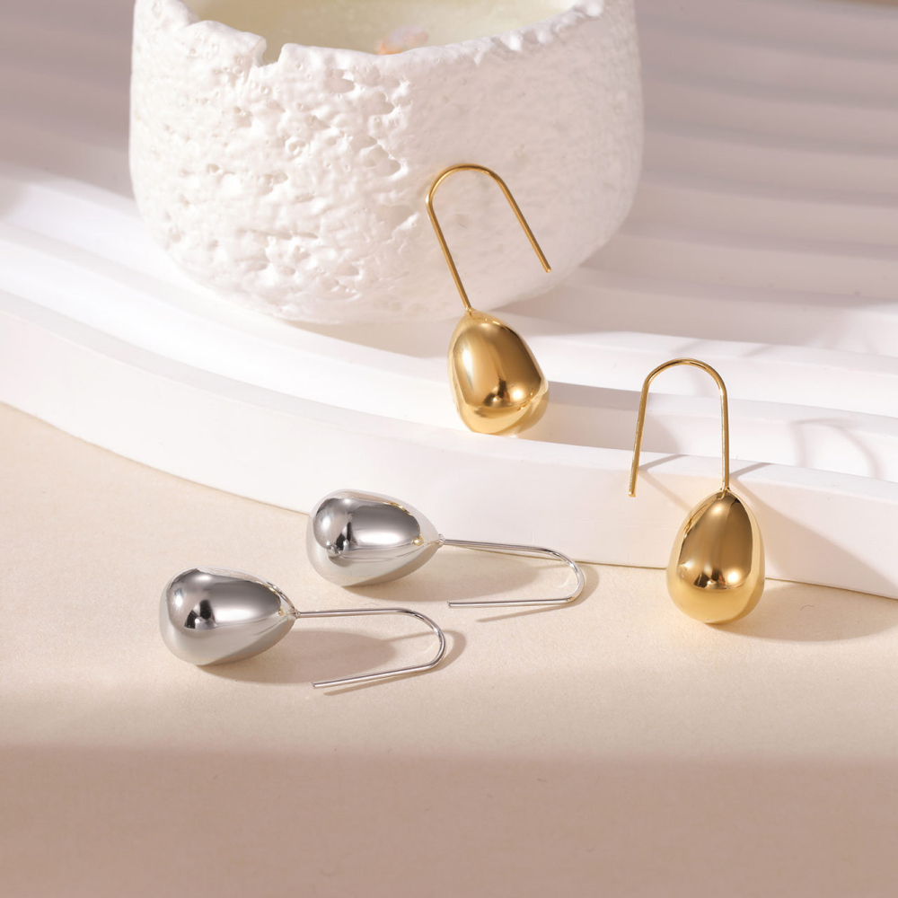 Polished PVD Stainless Steel Chunky Teardrop Dangle Earrings with French Hook