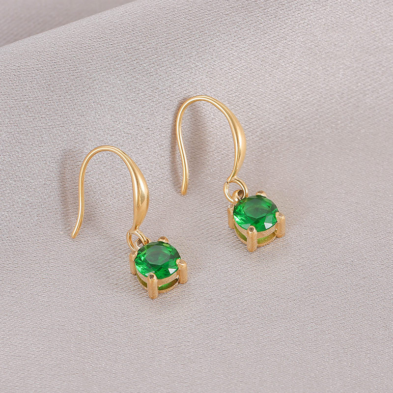 Multicolor Round CZ Drop Earrings in PVD 14K Gold Stainless Steel with Leaf Top Detail
