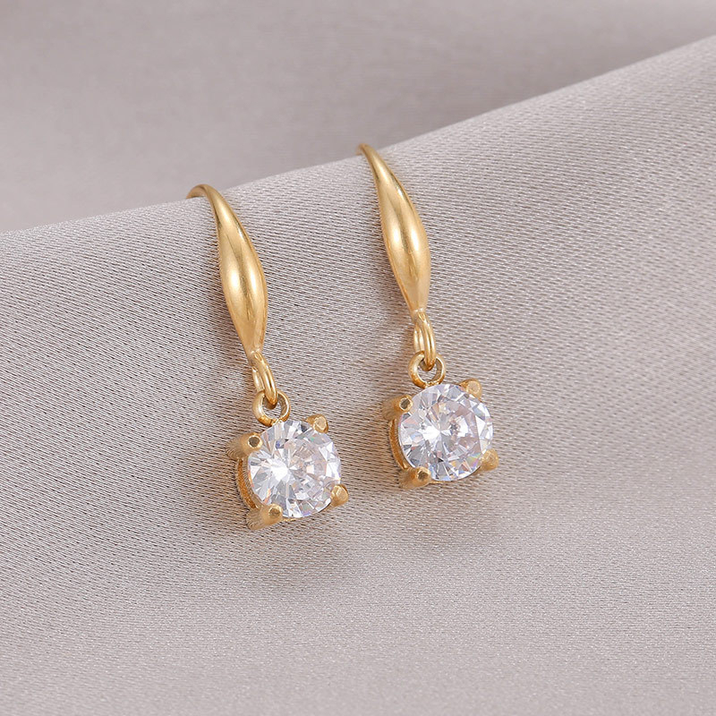 Multicolor Round CZ Drop Earrings in PVD 14K Gold Stainless Steel with Leaf Top Detail