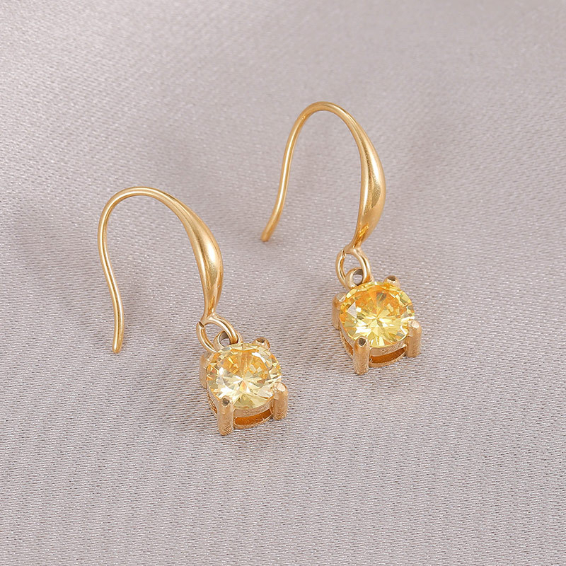 Multicolor Round CZ Drop Earrings in PVD 14K Gold Stainless Steel with Leaf Top Detail