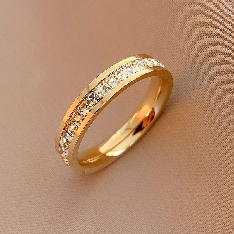 PVD 14K Gold Plated Stainless Steel Baguette Eternity Band Ring