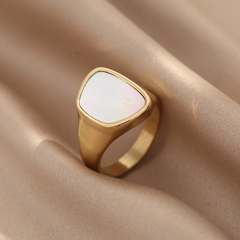 PVD 14K Gold Plated Stainless Steel Opal Signet Ring