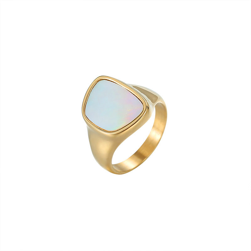 PVD 14K Gold Plated Stainless Steel Opal Signet Ring