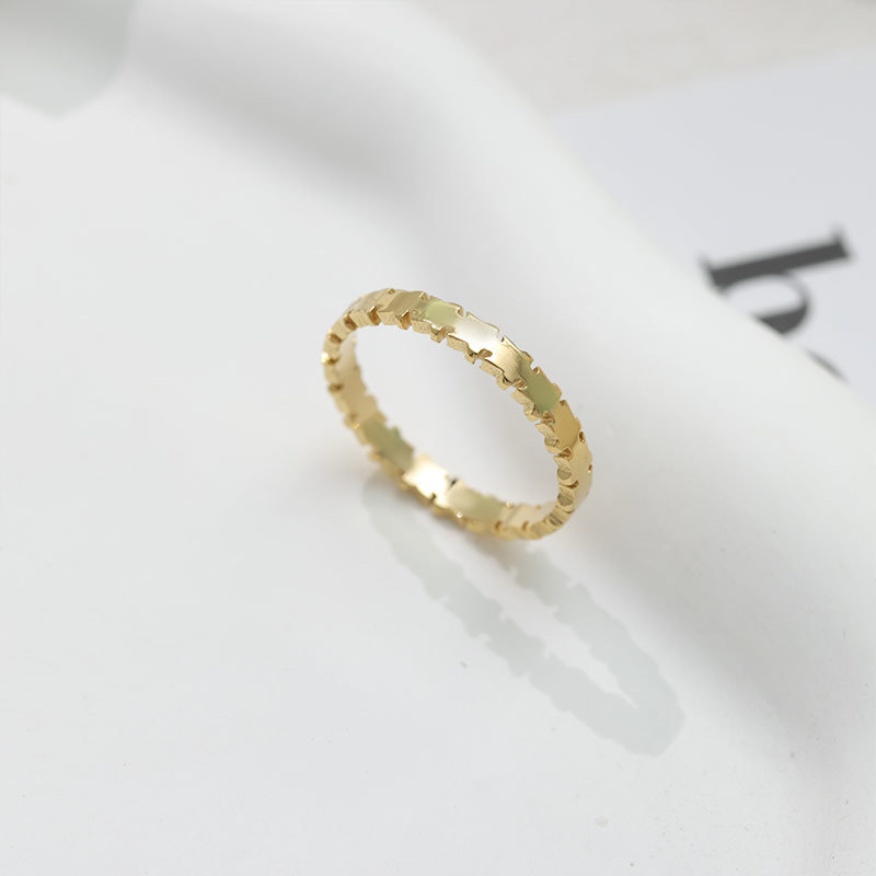 Plated Stainless Steel Puzzle Edge Stacking Ring In PVD 14K Gold