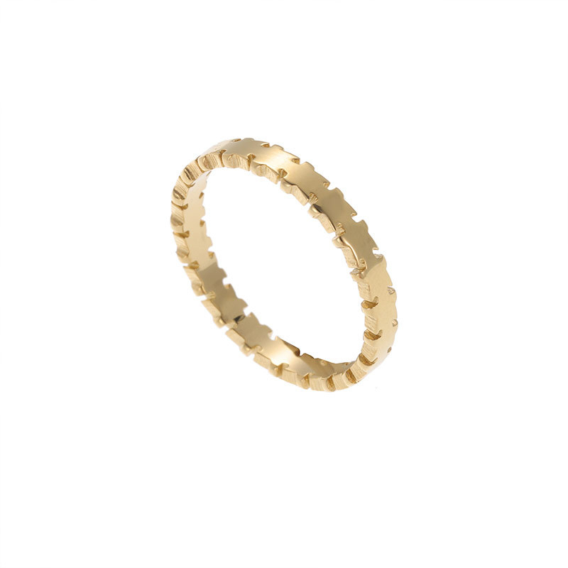 Plated Stainless Steel Puzzle Edge Stacking Ring In PVD 14K Gold
