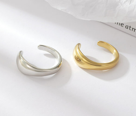Polished Stainless Steel Curved Dome Open Ring withPVD 14K Gold