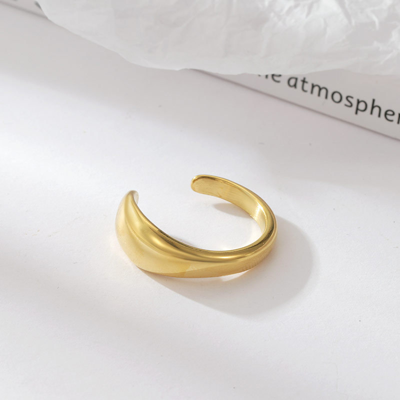 Polished Stainless Steel Curved Dome Open Ring withPVD 14K Gold