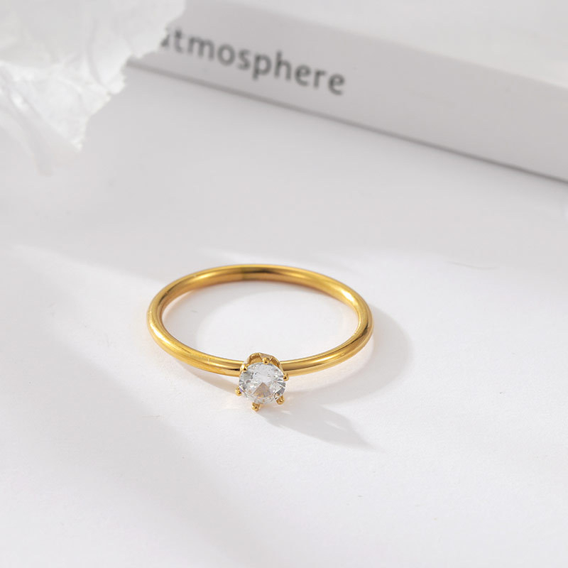 Classic Solitaire CZ Ring in Stainless Steel with 14K PVD Gold Plating
