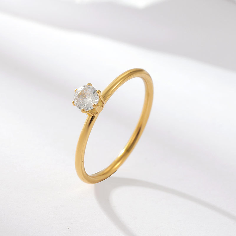 Classic Solitaire CZ Ring in Stainless Steel with 14K PVD Gold Plating