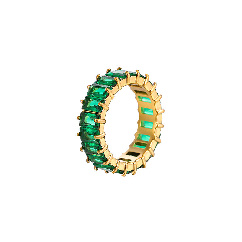 Multicolor Baguette CZ Eternity Band Ring in Stainless Steel with PVD 14K Gold