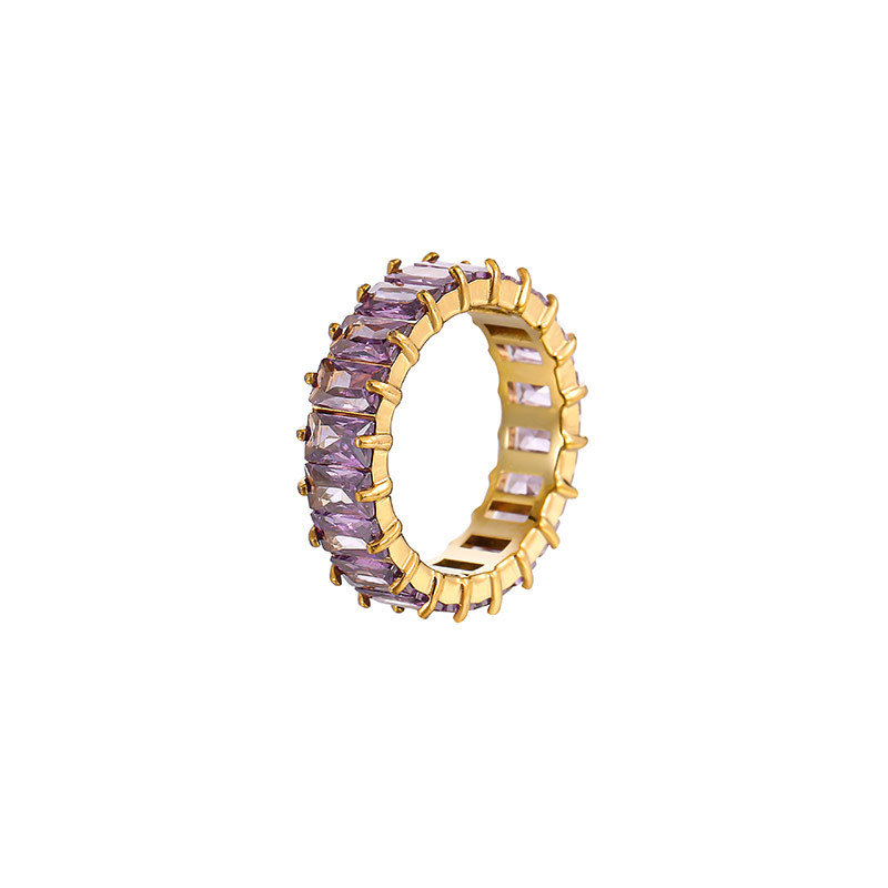 Multicolor Baguette CZ Eternity Band Ring in Stainless Steel with PVD 14K Gold