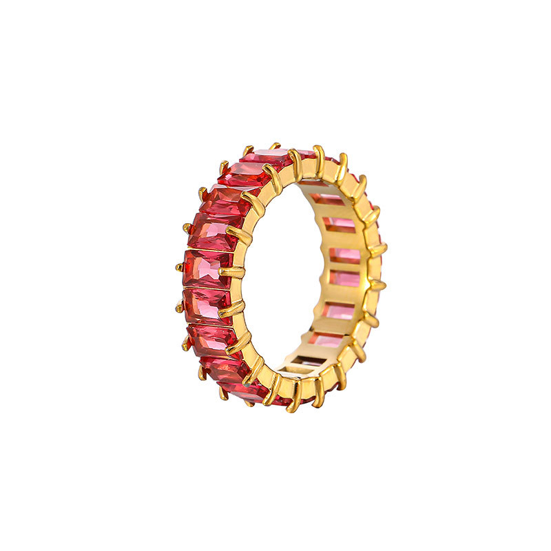 Multicolor Baguette CZ Eternity Band Ring in Stainless Steel with PVD 14K Gold