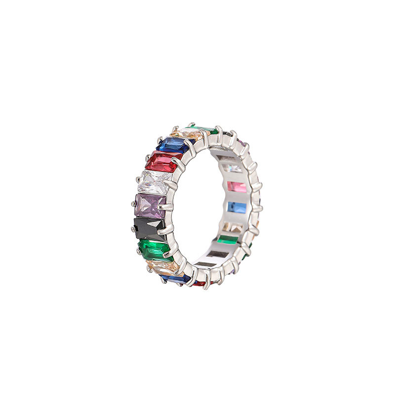 Multicolor Baguette CZ Eternity Band Ring in Stainless Steel with PVD 14K Gold