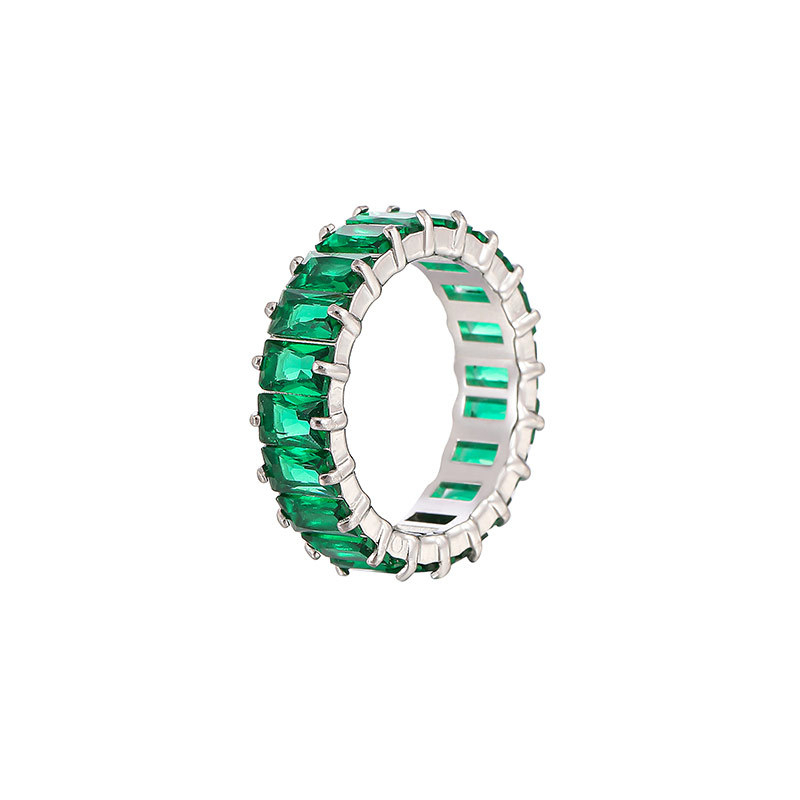 Multicolor Baguette CZ Eternity Band Ring in Stainless Steel with PVD 14K Gold