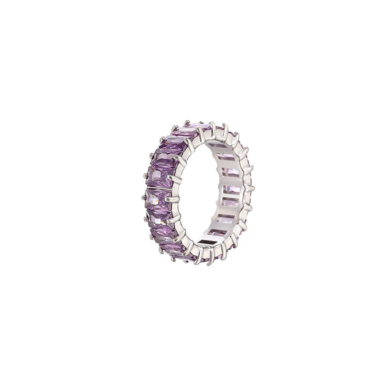 Multicolor Baguette CZ Eternity Band Ring in Stainless Steel with PVD 14K Gold