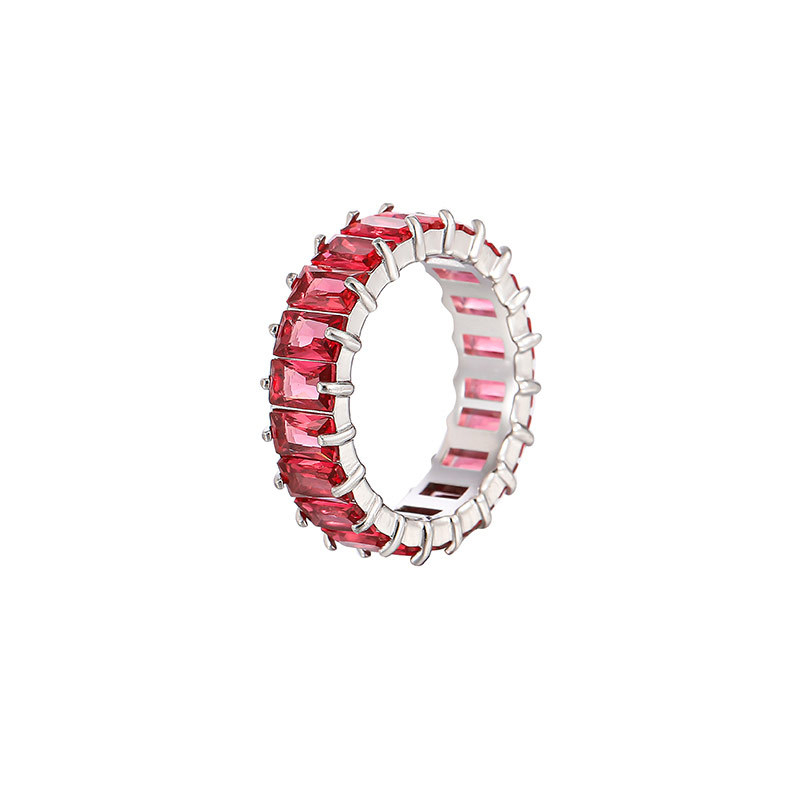 Multicolor Baguette CZ Eternity Band Ring in Stainless Steel with PVD 14K Gold
