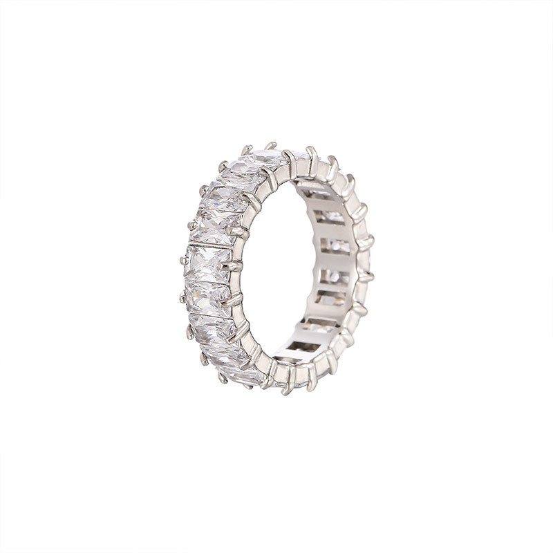 Multicolor Baguette CZ Eternity Band Ring in Stainless Steel with PVD 14K Gold