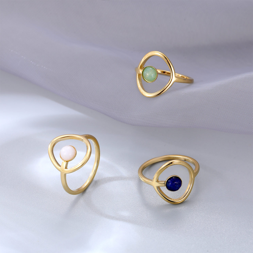 Artistic Open Wire Ring with Round Stone in PVD 14K Gold Stainless Steel