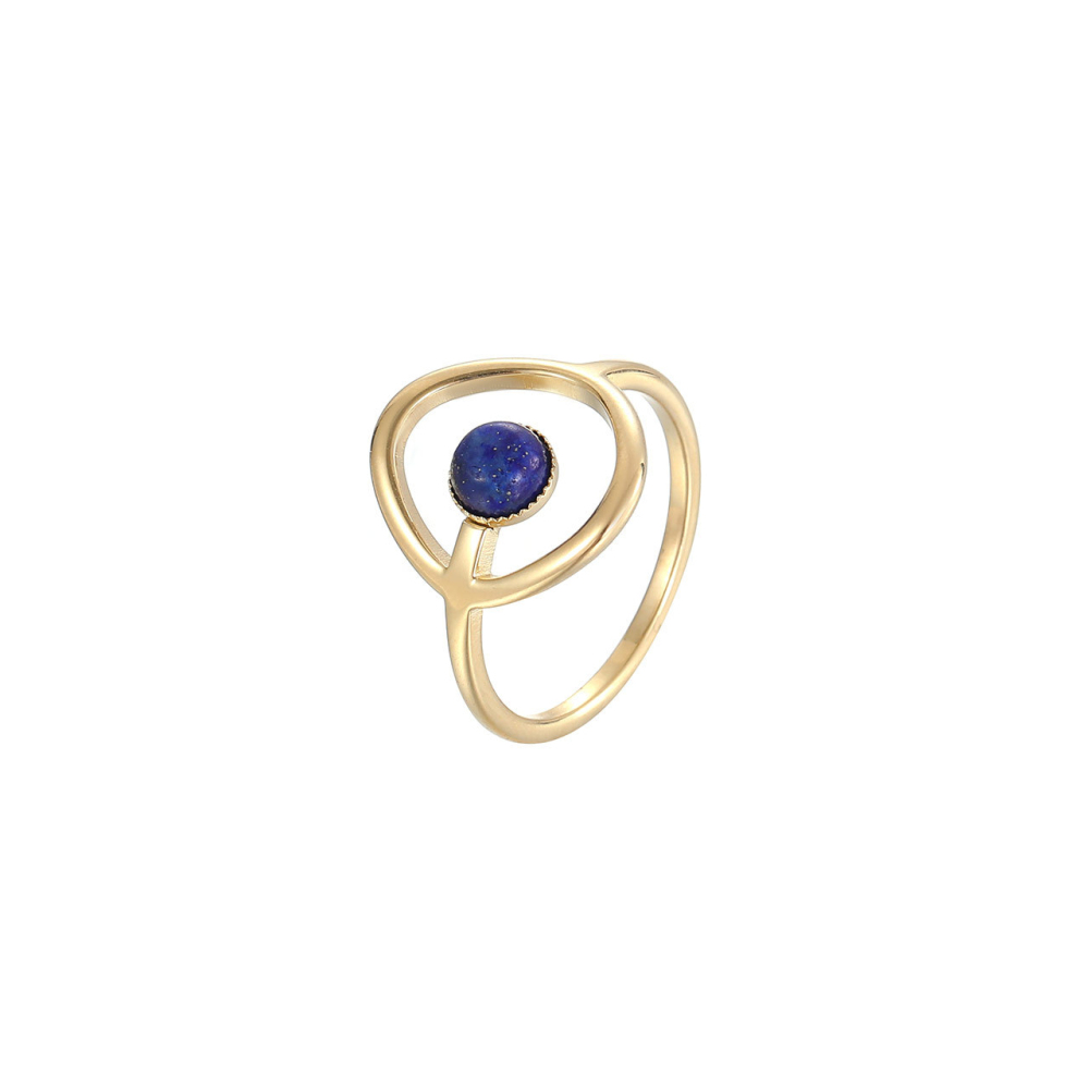 Artistic Open Wire Ring with Round Stone in PVD 14K Gold Stainless Steel