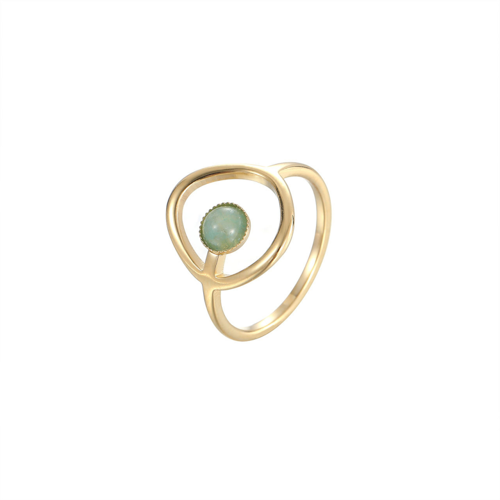 Artistic Open Wire Ring with Round Stone in PVD 14K Gold Stainless Steel