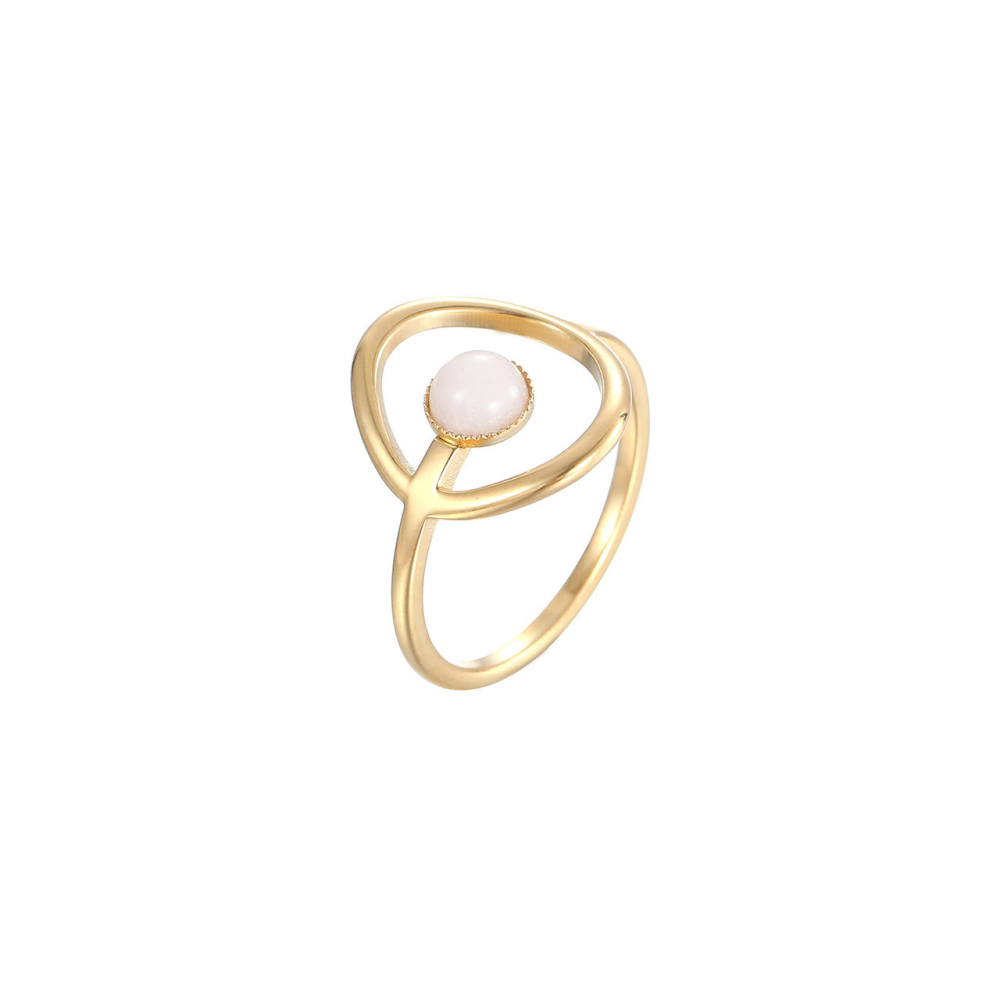 Artistic Open Wire Ring with Round Stone in PVD 14K Gold Stainless Steel