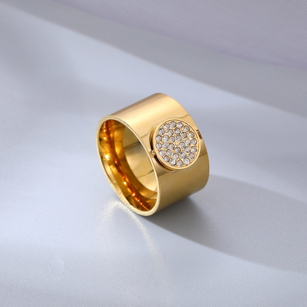 Pave CZ Signet Ring in PVD Stainless Steel with Brushed 14K Gold
