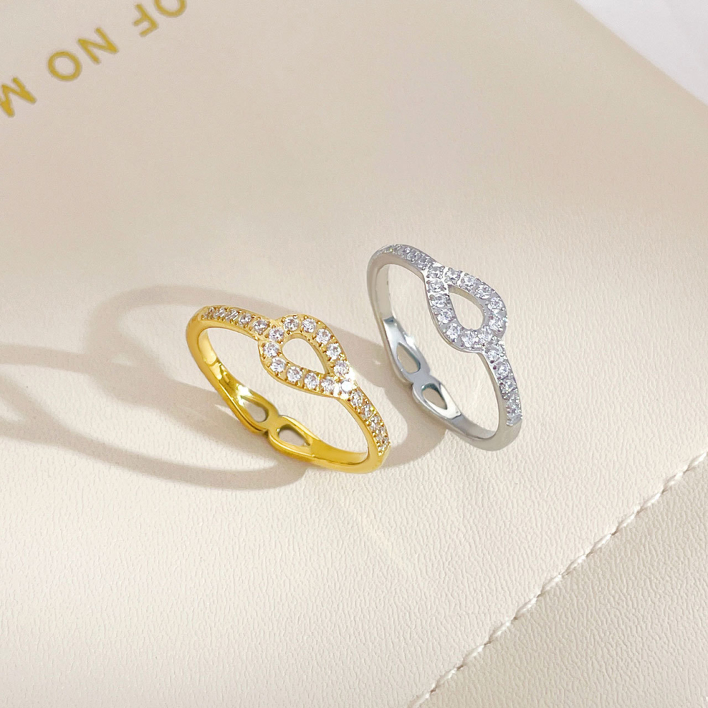 Pave CZ Infinity Loop Ring in Stainless Steel with PVD 14K Gold