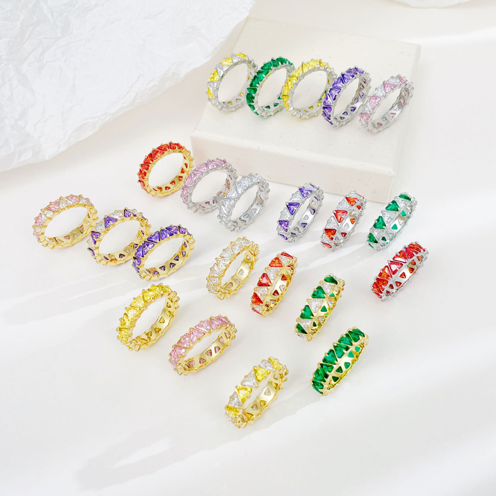 Vibrant Triangle CZ Eternity Band in Stainless Steel with PVD 14K Gold