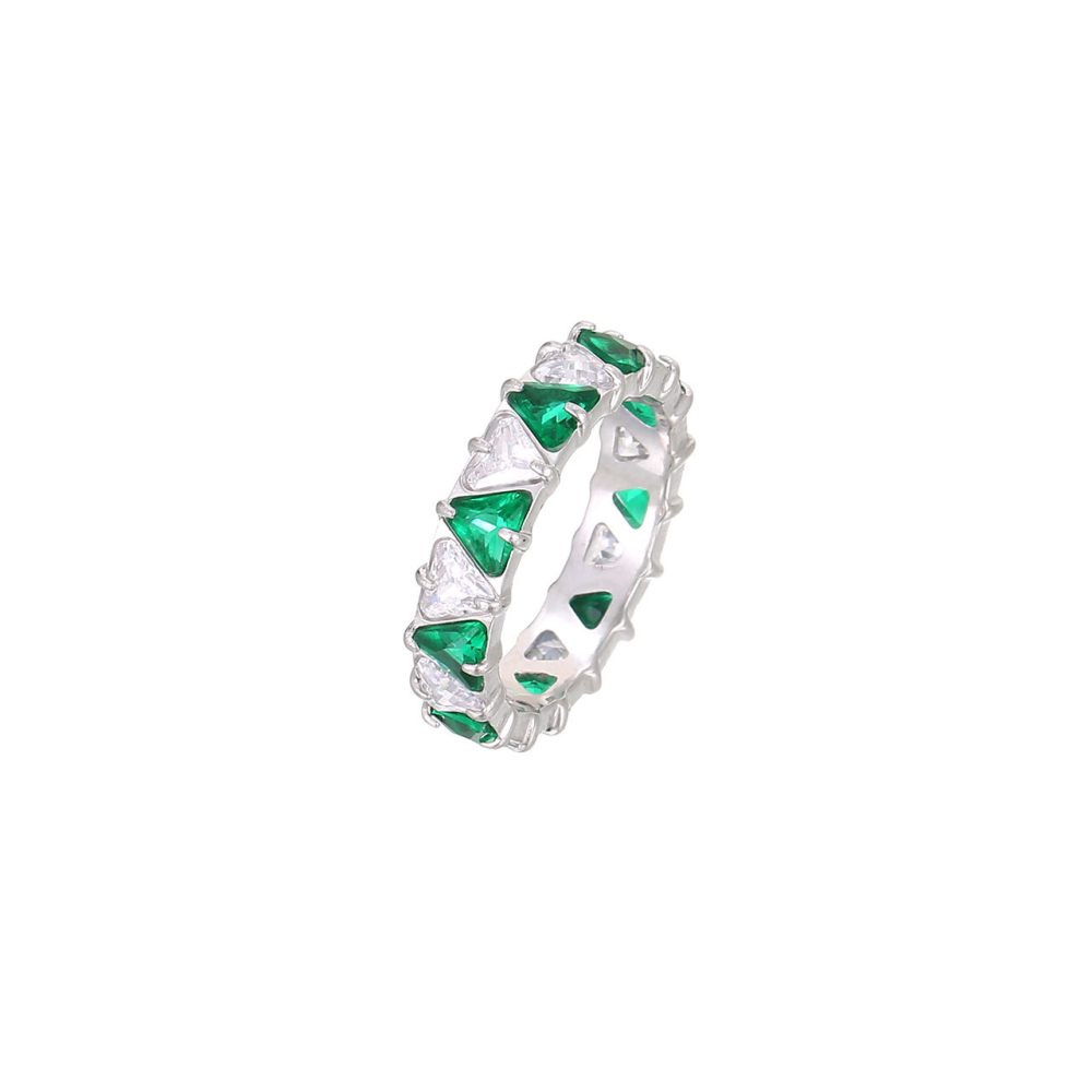 Vibrant Triangle CZ Eternity Band in Stainless Steel with PVD 14K Gold