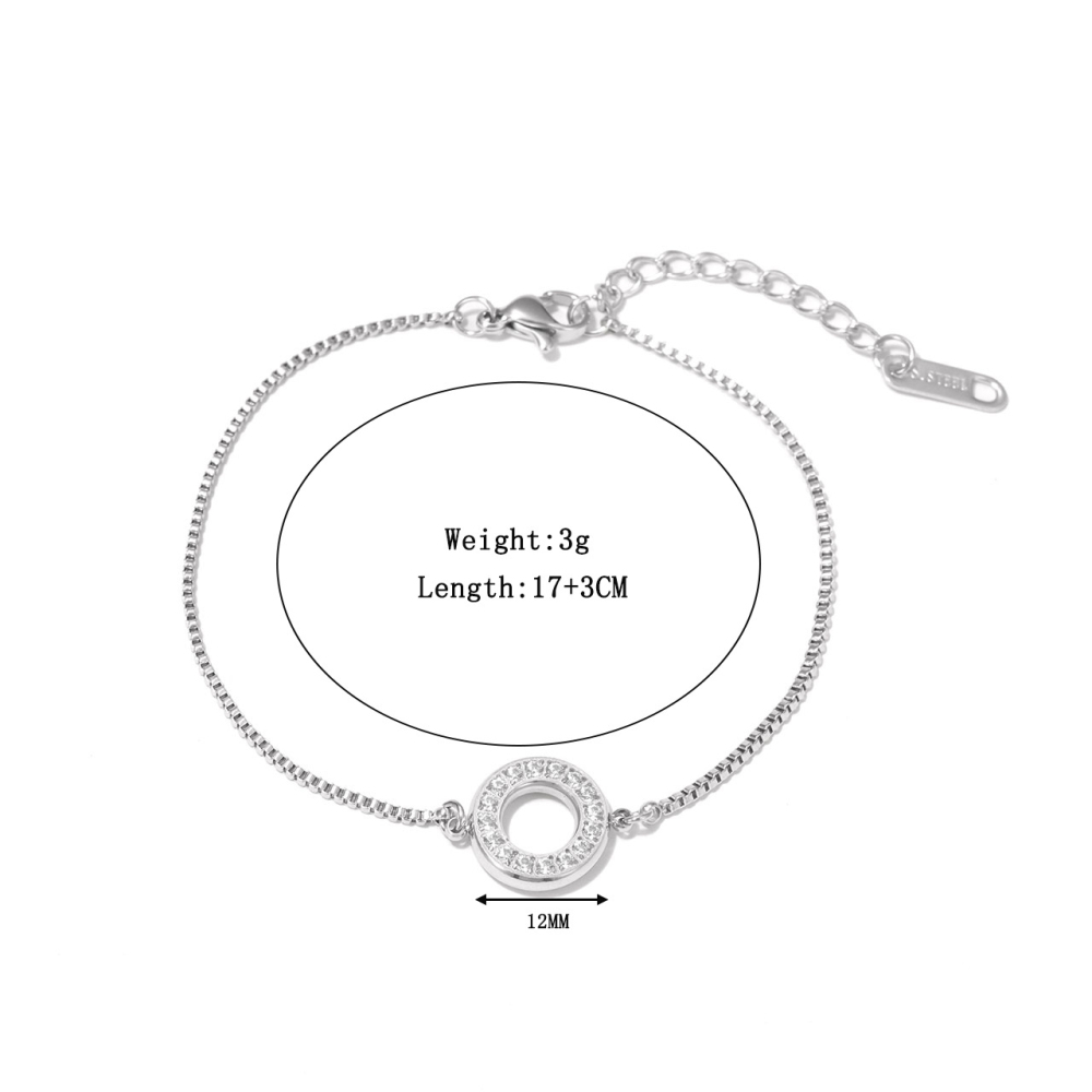Pave CZ Circle Charm Box Chain Bracelet in PVD Stainless Steel 14K Gold