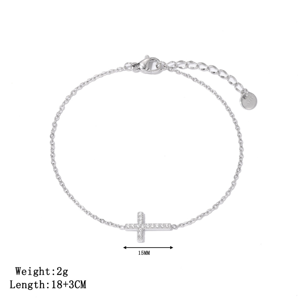 Pave CZ Cross Charm Chain Bracelet in PVD Stainless Steel 14K Gold