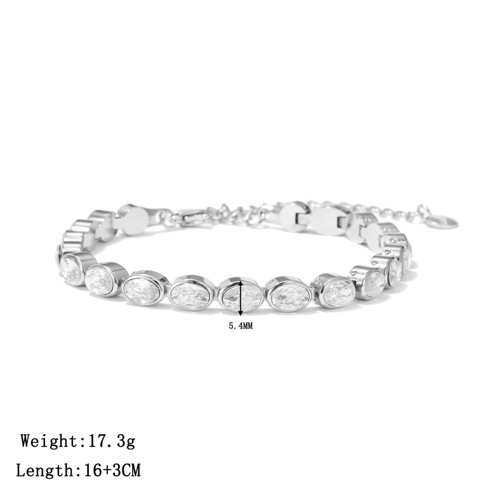 Bezel Set Oval CZ Tennis Bracelet in PVD Stainless Steel 14K Gold