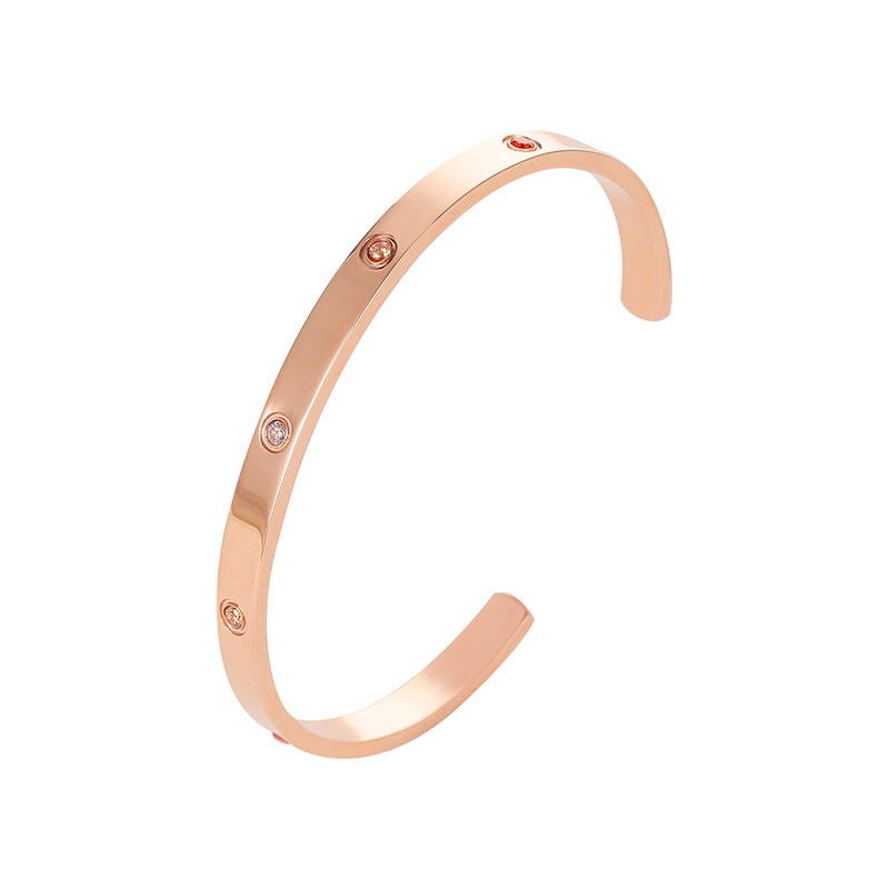 Flush Set CZ Cuff Bracelet in Rose Gold Stainless Steel