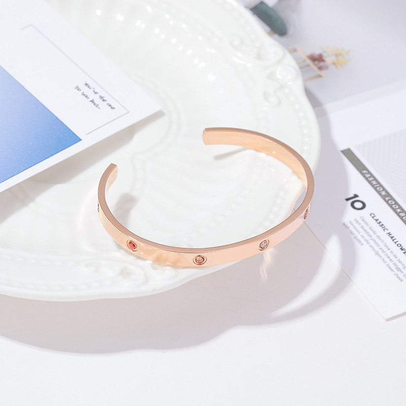 Flush Set CZ Cuff Bracelet in Rose Gold Stainless Steel