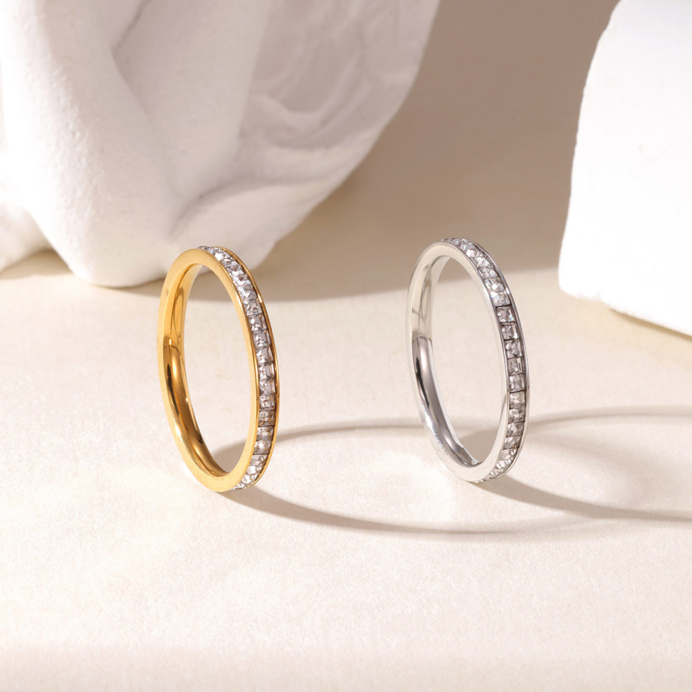 A Sleek Baguette CZ Eternity Band Ring in PVD Stainless Steel 14K Gold