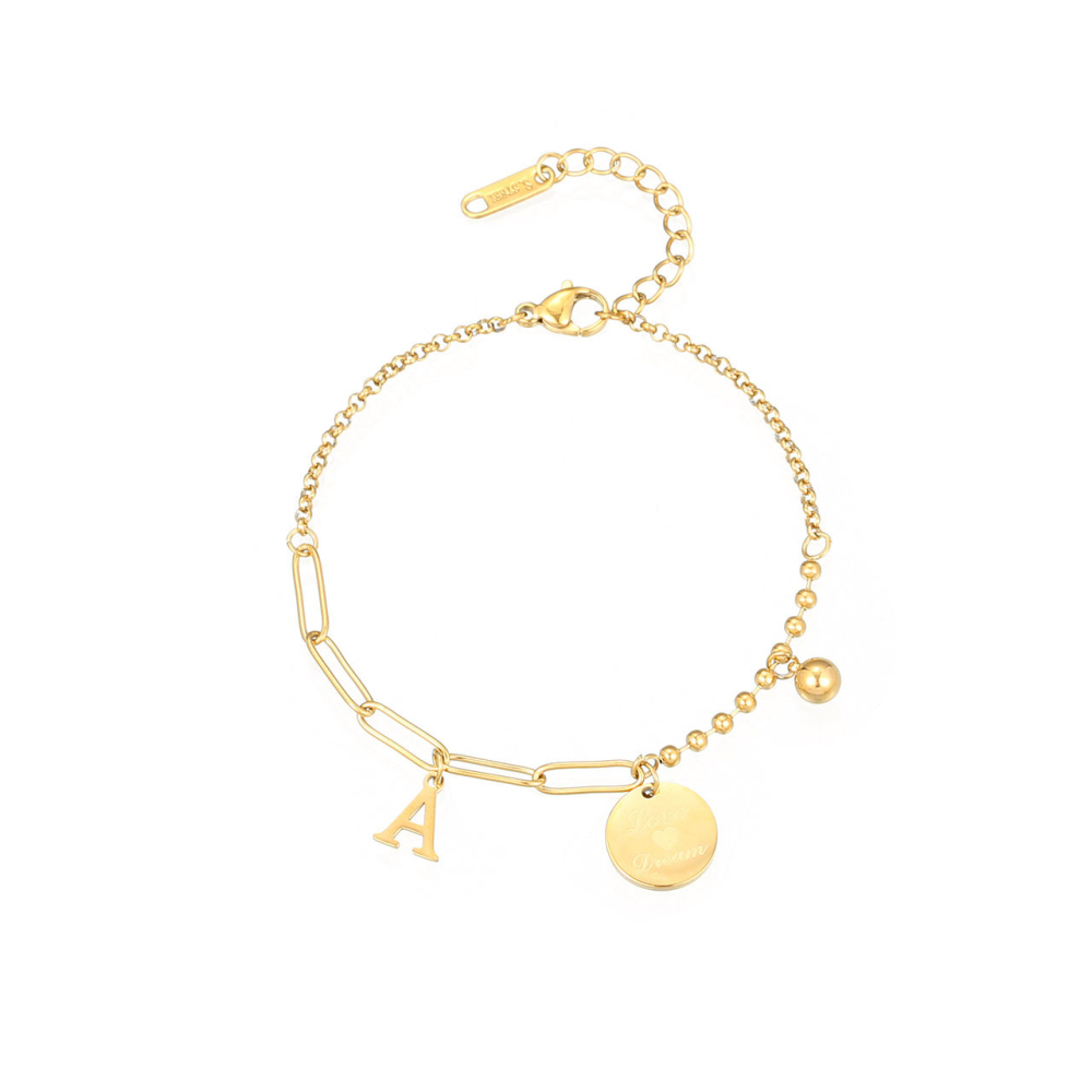 Personalized Letter Charm Paperclip Chain Bracelet in PVD Stainless Steel 14K Gold