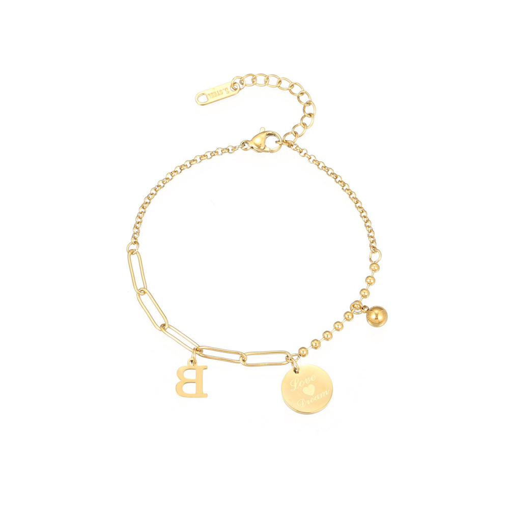 Personalized Letter Charm Paperclip Chain Bracelet in PVD Stainless Steel 14K Gold