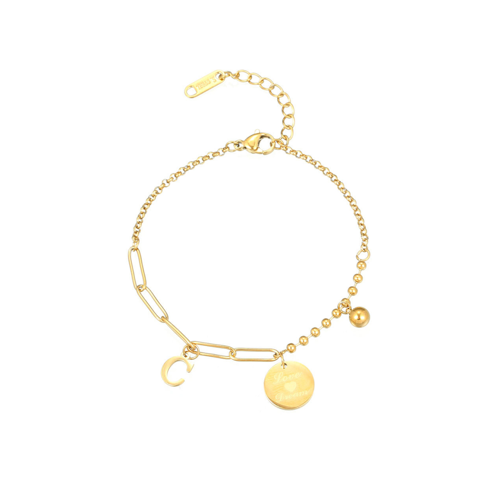 Personalized Letter Charm Paperclip Chain Bracelet in PVD Stainless Steel 14K Gold