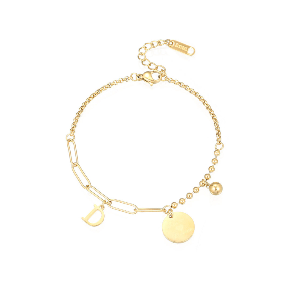 Personalized Letter Charm Paperclip Chain Bracelet in PVD Stainless Steel 14K Gold