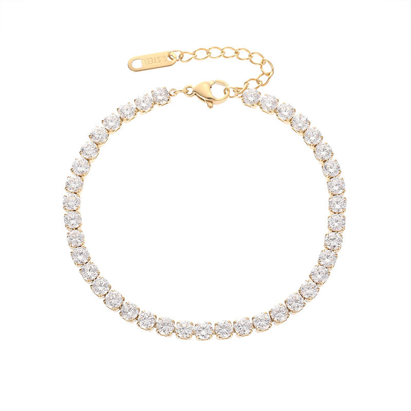 Classic Round CZ Tennis Bracelet in PVD Stainless Steel 14K Gold