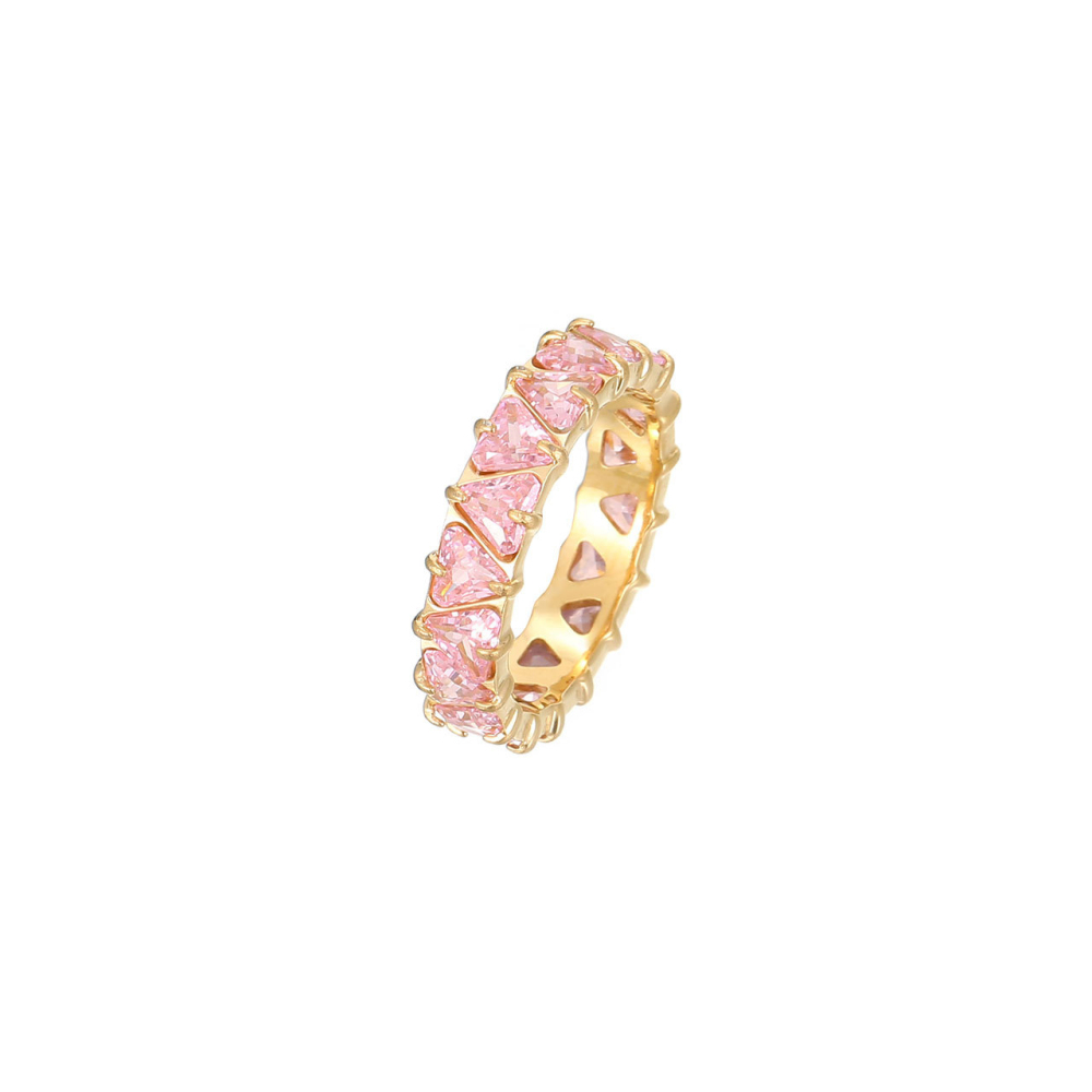 Stunning Solid Color Triangle CZ Eternity Band in PVD 14K Gold Stainless Steel