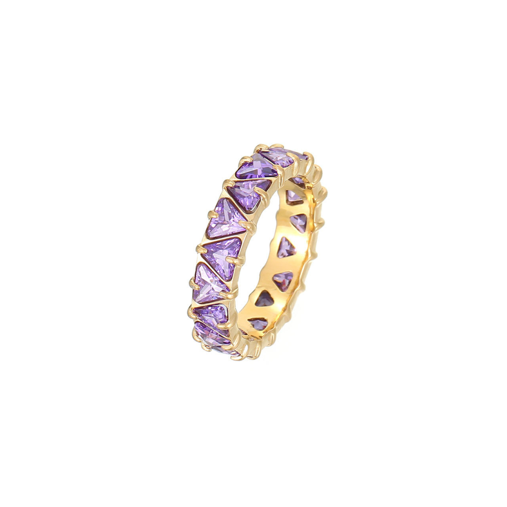 Stunning Solid Color Triangle CZ Eternity Band in PVD 14K Gold Stainless Steel
