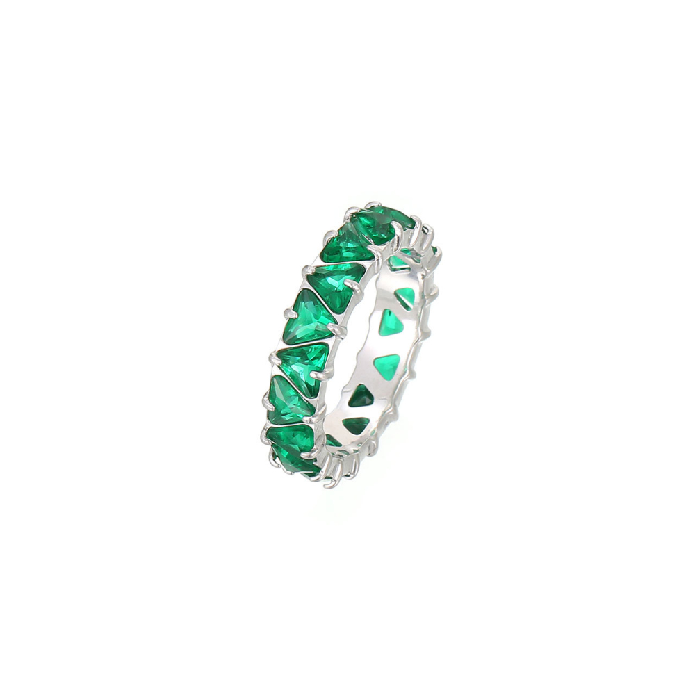 Stunning Solid Color Triangle CZ Eternity Band in PVD 14K Gold Stainless Steel