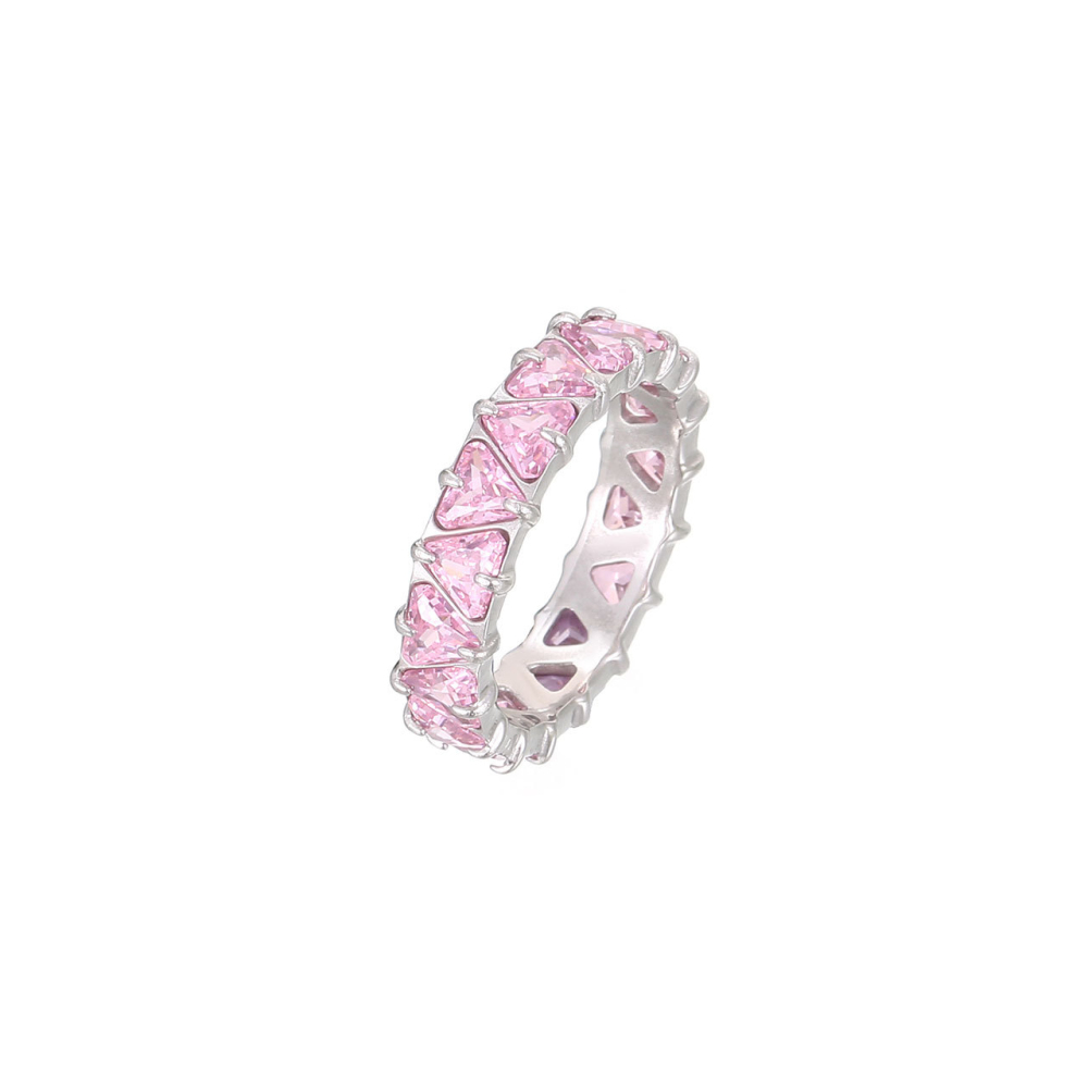 Stunning Solid Color Triangle CZ Eternity Band in PVD 14K Gold Stainless Steel