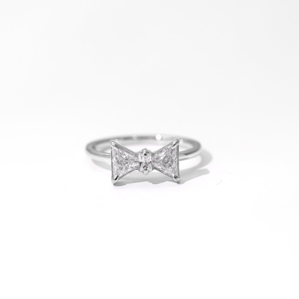 Dainty Bow Ring with Multicolor CZ Stones in PVD Stainless Steel 14K Gold