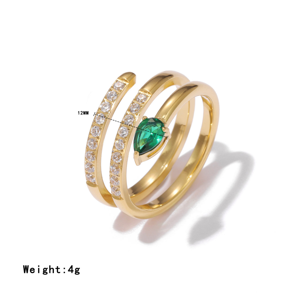 Serpentine Wrap Ring with Pear-Cut CZ and Pave Bands in PVD Stainless Steel 14K Gold