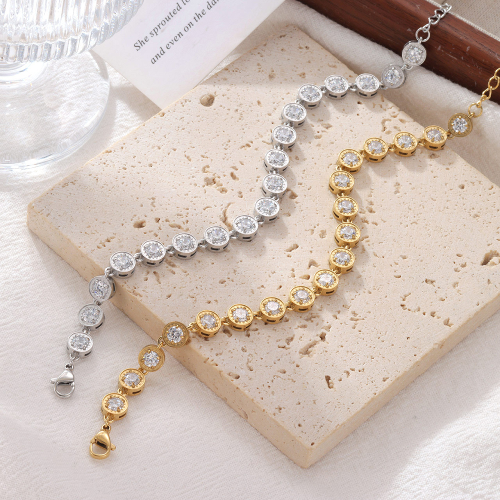Bezel Set CZ Tennis Bracelet in Stainless Steel PVD 14K Gold